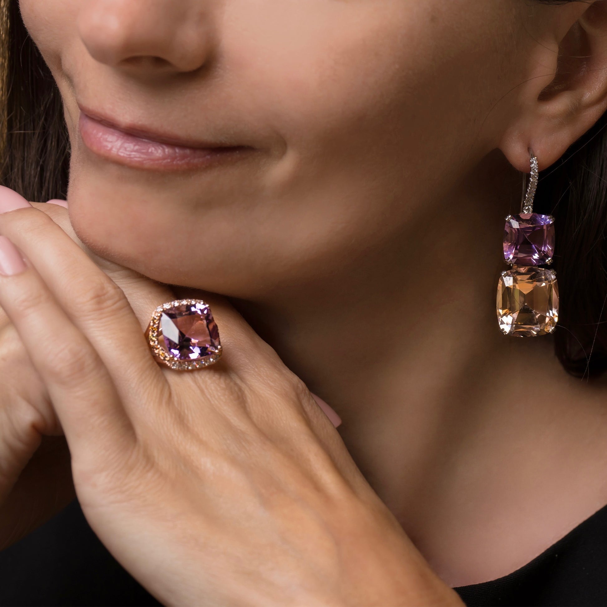 Amethyst & Cognac Diamonds Rose Gold Ring