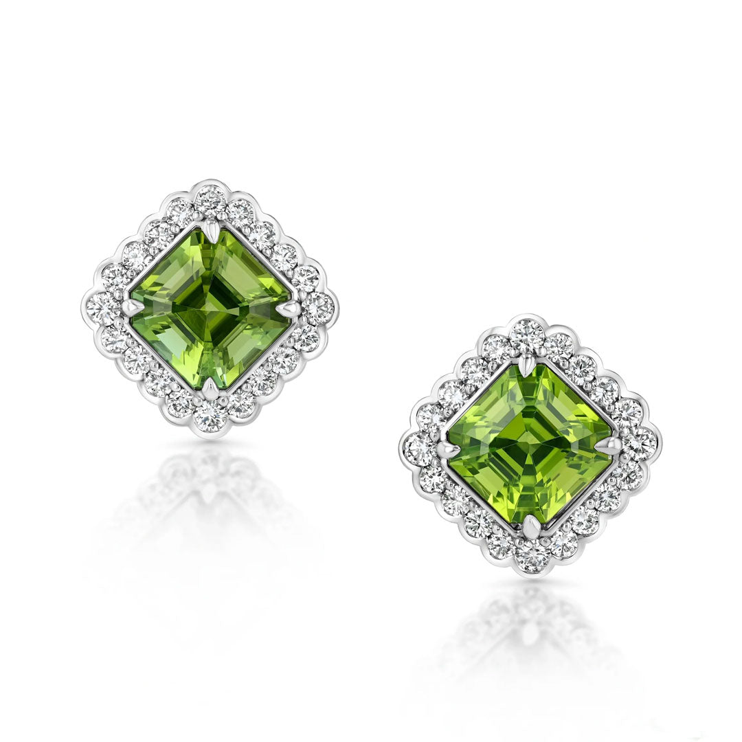 Asscher-Cut Green Tourmaline Earrings