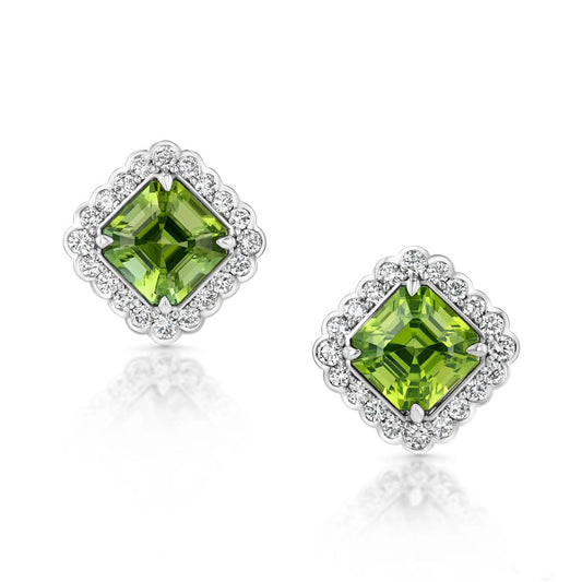 Asscher-Cut Green Tourmaline Earrings