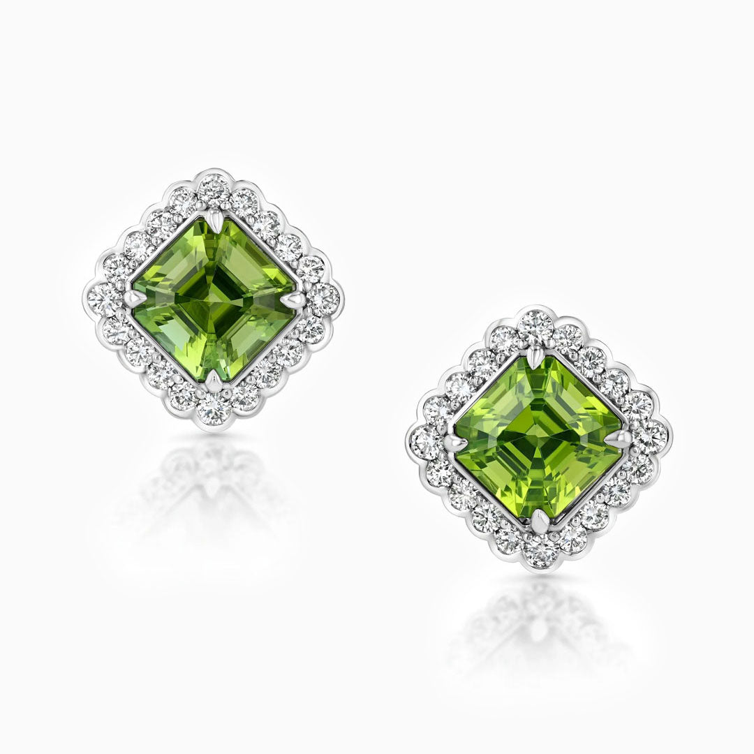 Asscher-Cut Green Tourmaline White Gold Earrings