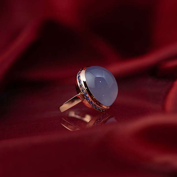 Blue Chalcedony & Sapphire Rose Gold Ring