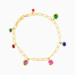 Multicolored Gem Gold Charm Bracelet