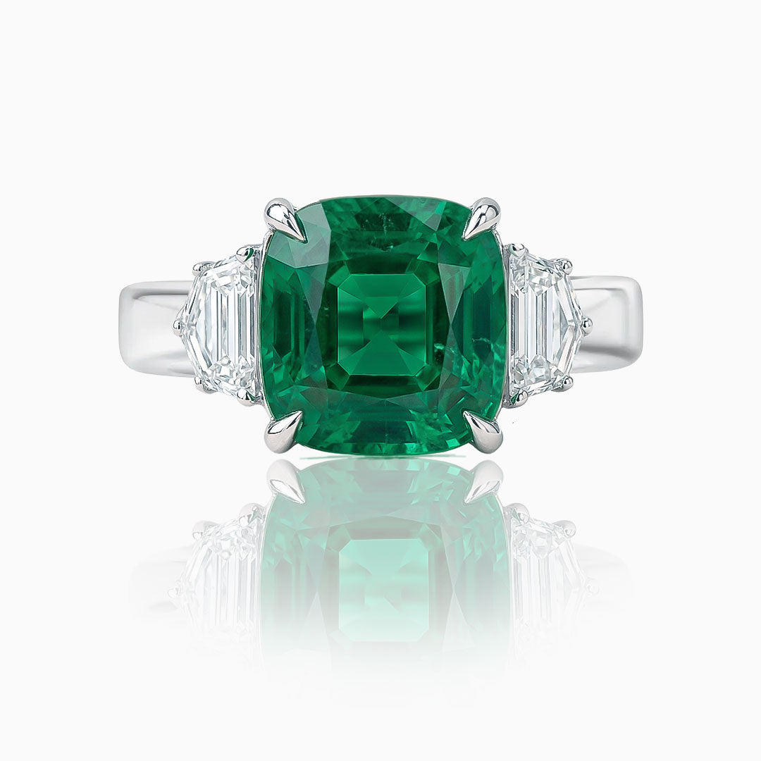 Cushion Emerald & Diamond Platinum Ring