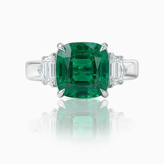 Cushion Emerald & Diamond Platinum Ring