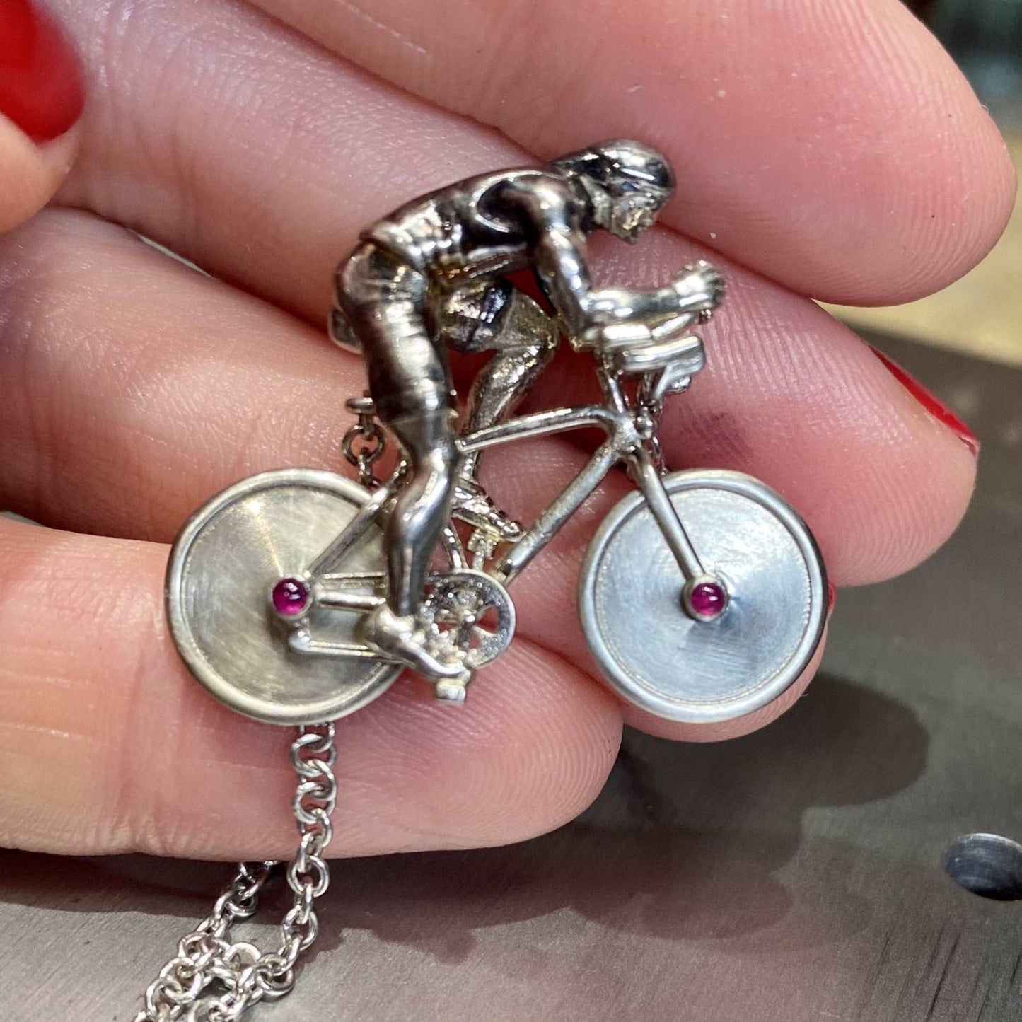 Frontside of The Cyclist Gold Necklace 