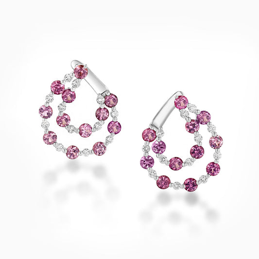 Pink Sapphires & DIamonds White Gold Earrings