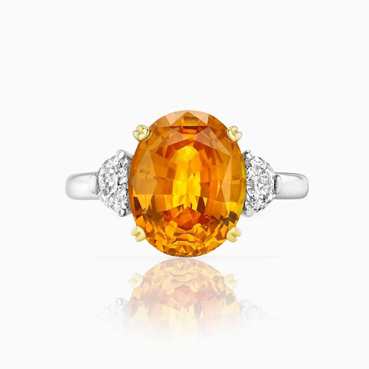 Orange Sapphire & Diamonds Platinum Ring