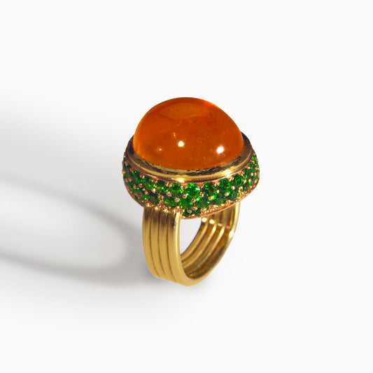 Mandarin Garnet and Demantoids Ring Yellow Gold Ring