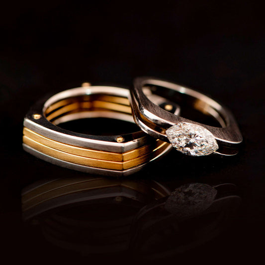 Platinum & Yellow Gold Men's Wedding Band on a black background