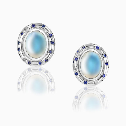 Moonstone & Blue Sapphire White Gold Earrings