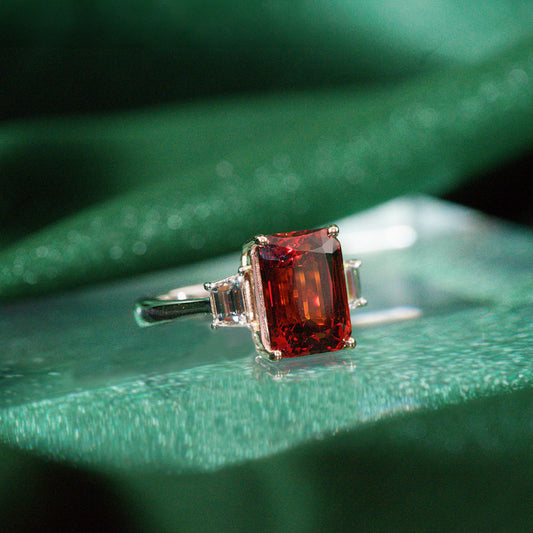 Spessartite Garnet & Diamond Platinum Ring