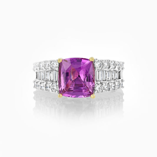 Cushion Pink Sapphire & Diamond White Gold Ring