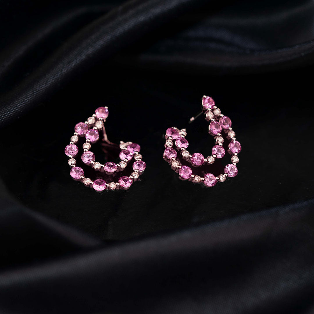 Pink Sapphires & DIamonds White Gold Earrings