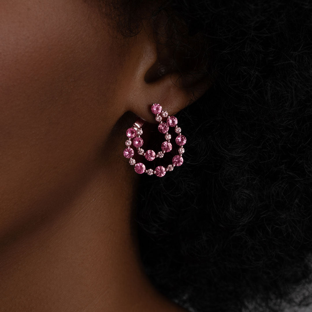 Pink Sapphires & DIamonds White Gold Earrings