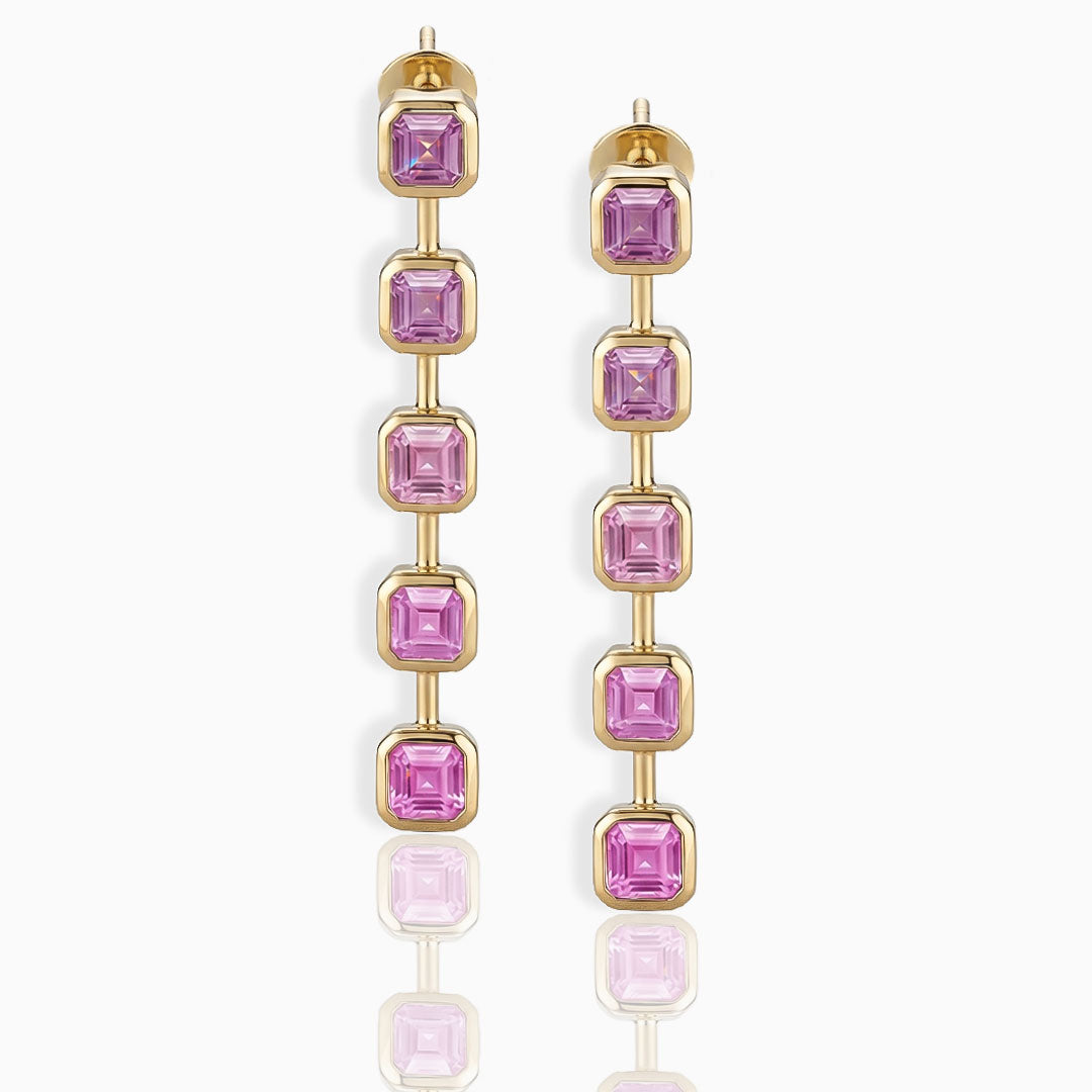 Unheated Pink Sapphire Yellow Gold Earrings