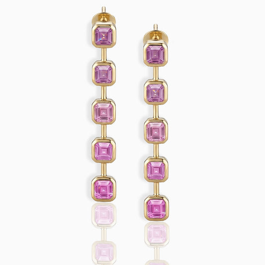 Unheated Pink Sapphire Yellow Gold Earrings