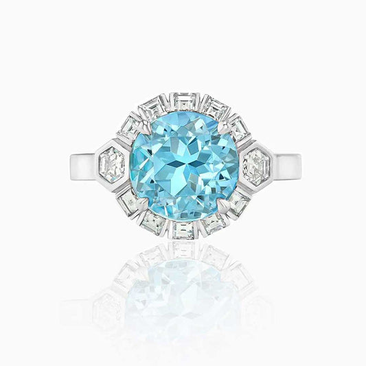 Aquamarine & Diamonds Platinum Ring