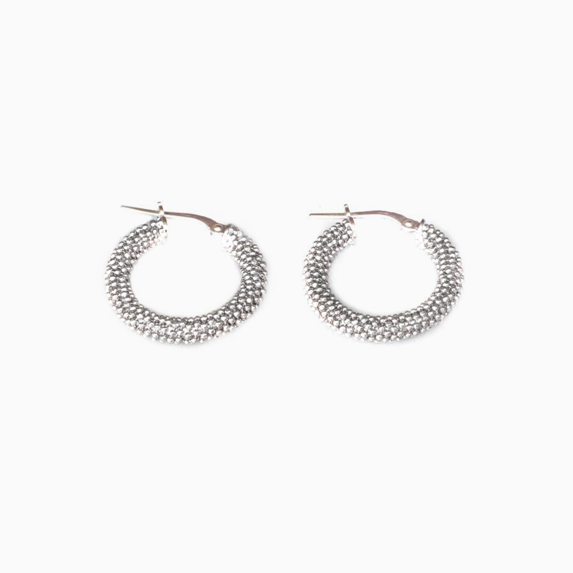 White Gold Plated Mesh Earrings on a white background