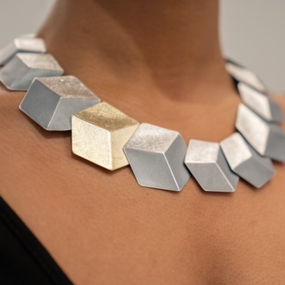 Large 3D Silver &amp; Gold Necklace