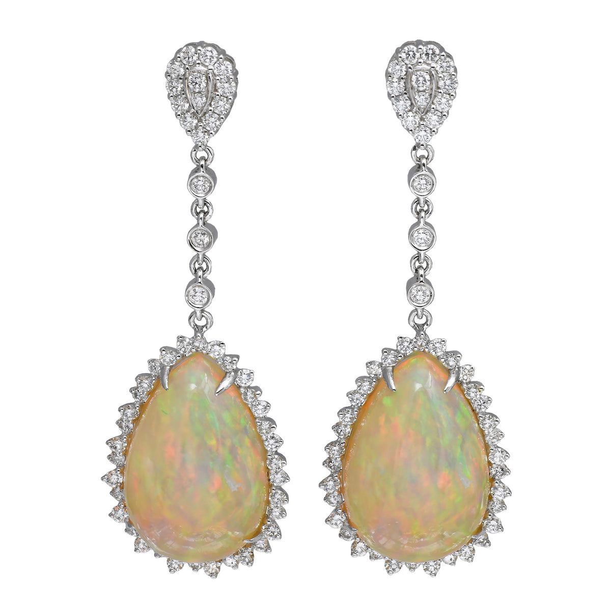 White Opal Diamond Gold Earrings