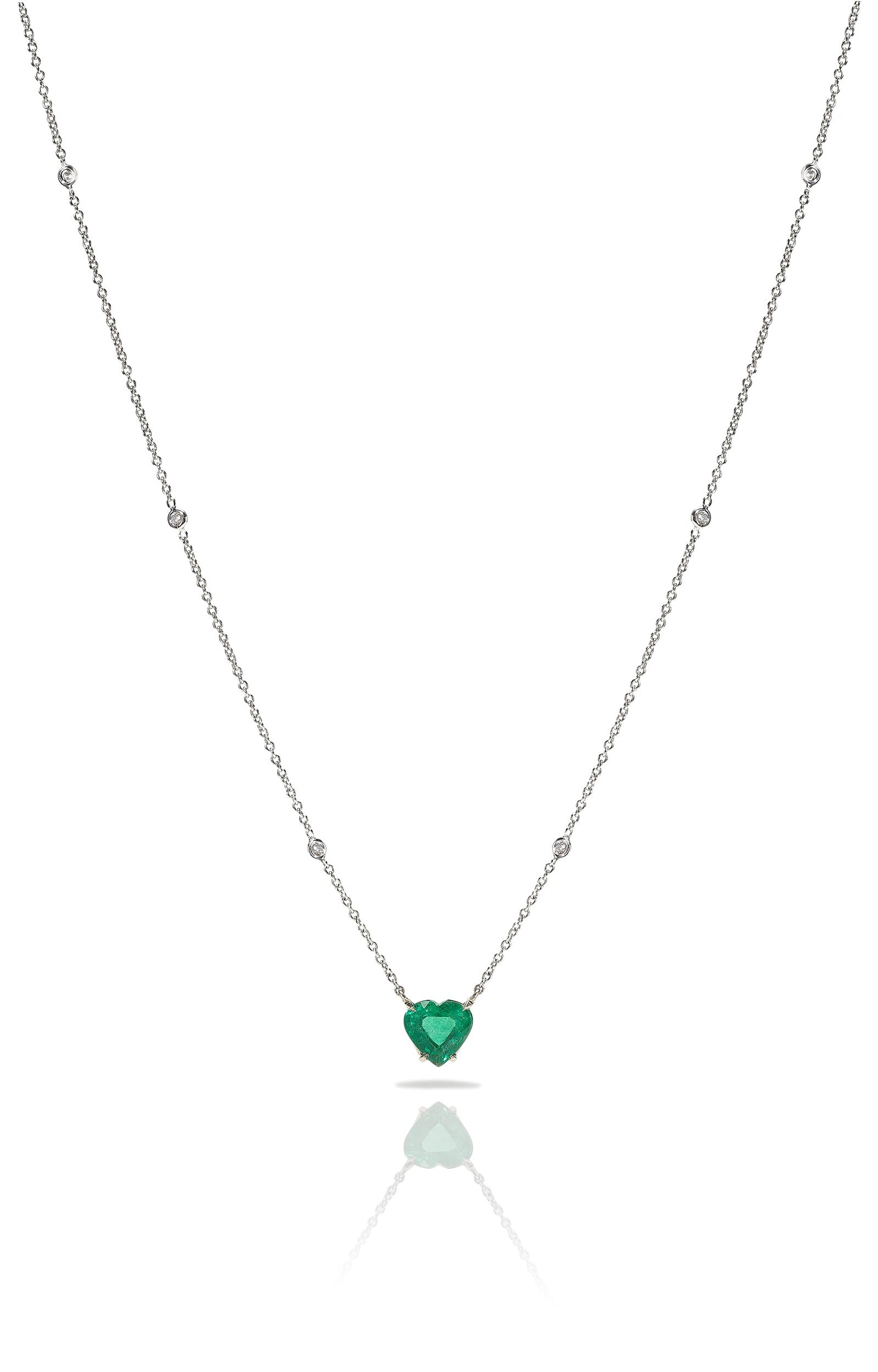 Emerald Heart Shape Gold Necklace on a white background