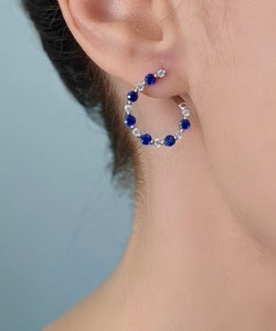 Sapphire & Diamond Round Hoop Earrings