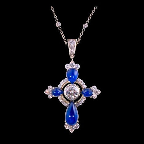 Sapphire Diamond Cross Necklace