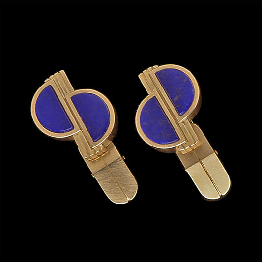 Lapis Lazuli Gold Cuff Links on a black background 