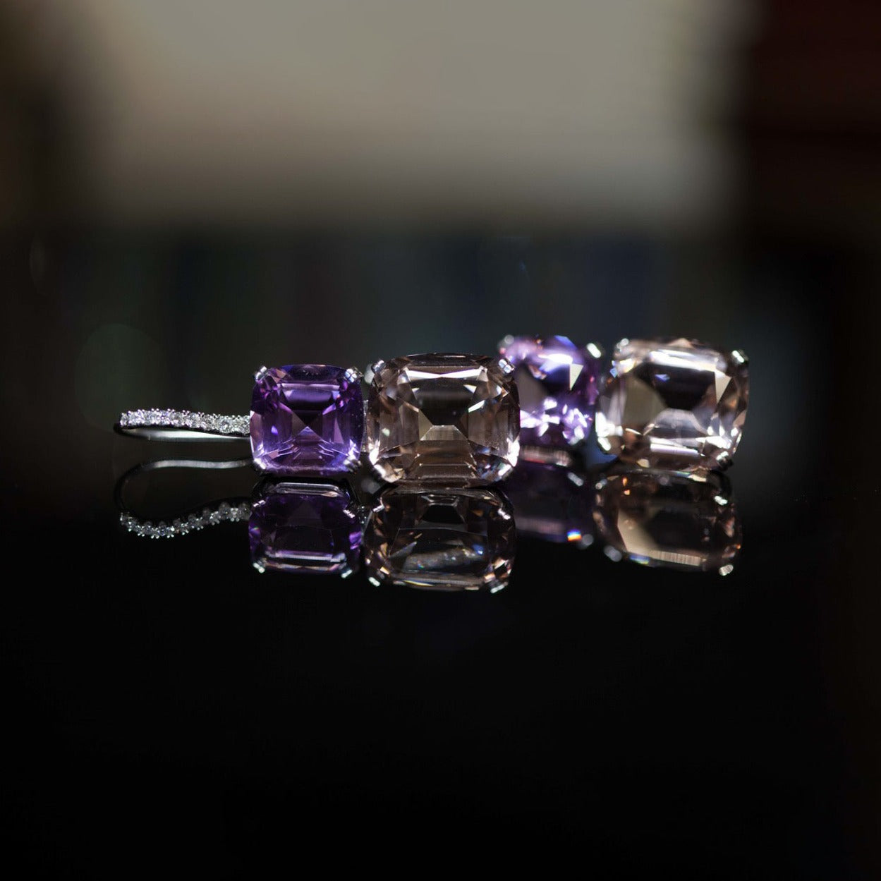 Amethyst, Morganite & Diamond Platinum Earrings