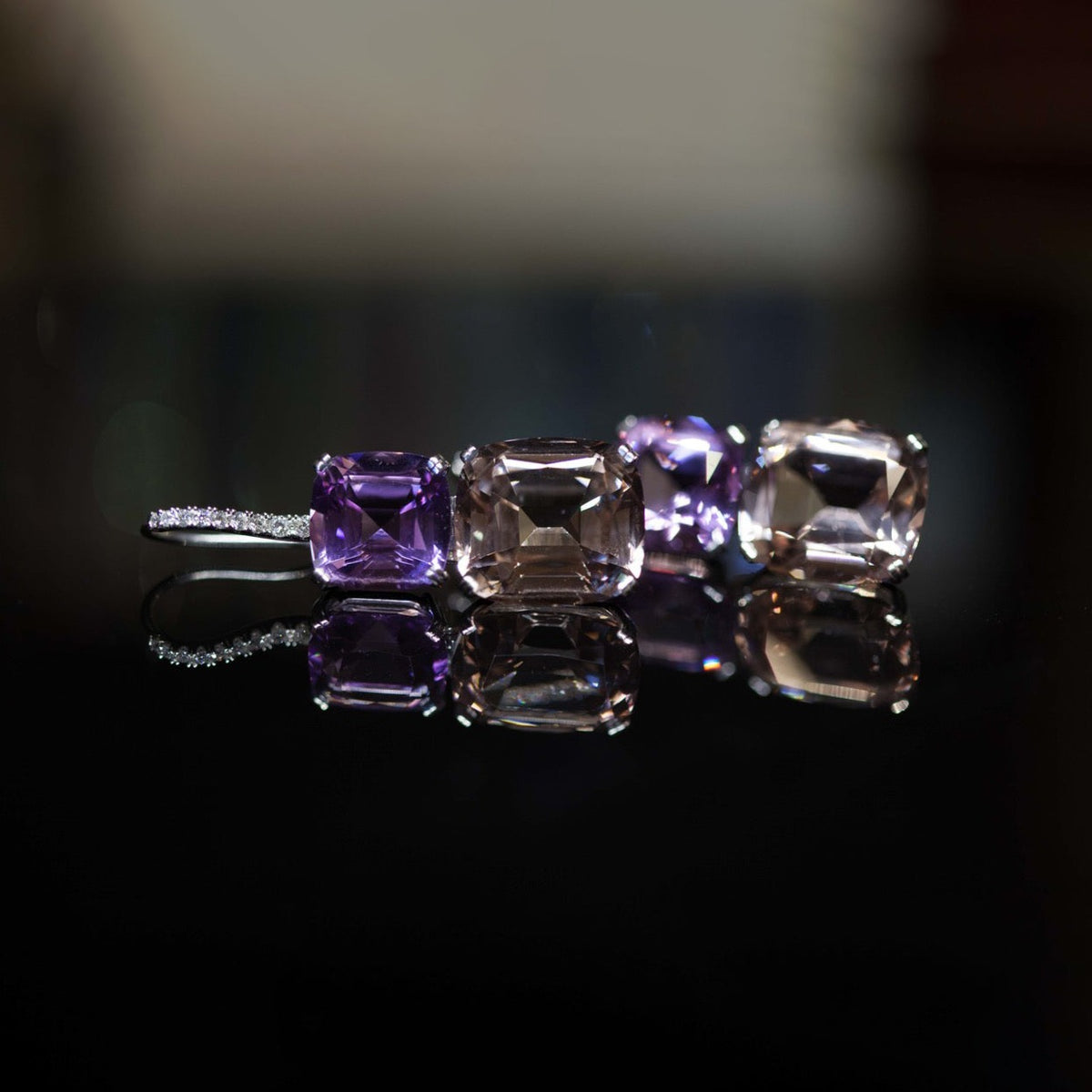 Amethyst and Morganite Diamond Earrings