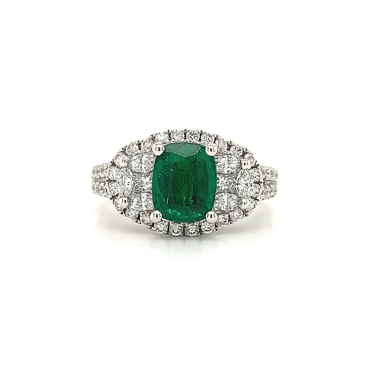 Emerald Diamond &amp; 18k White Gold Ring