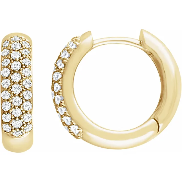 Pair of Yellow Gold Pavé-Set Diamond Hoop Earrings