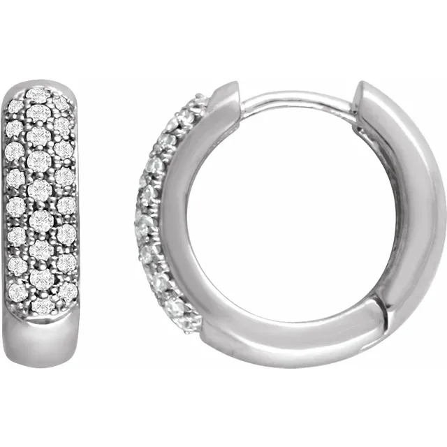 Pair of White Gold Pavé-Set Diamond Hoop Earrings
