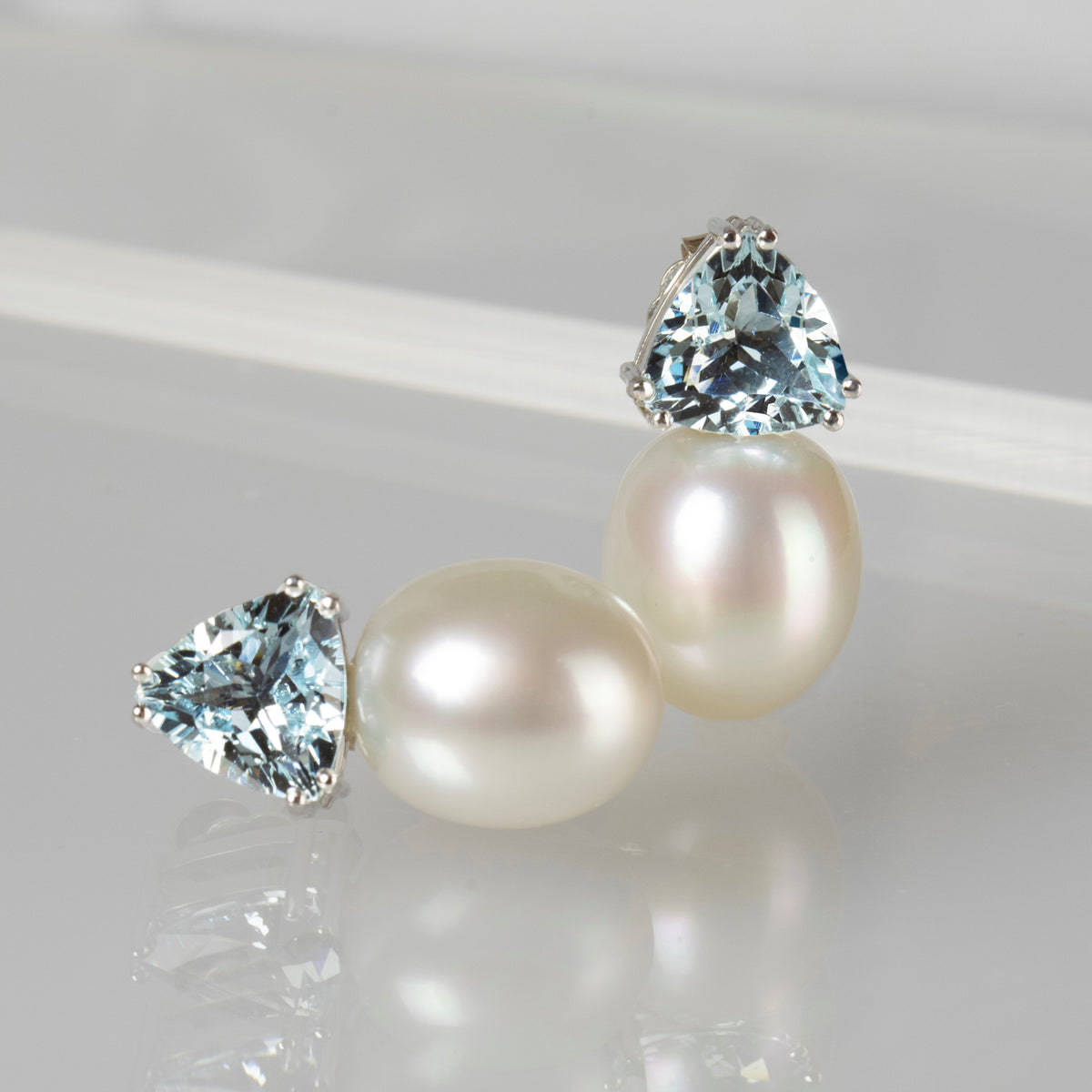 South Sea Pearl &amp; Aquamarine Earrings