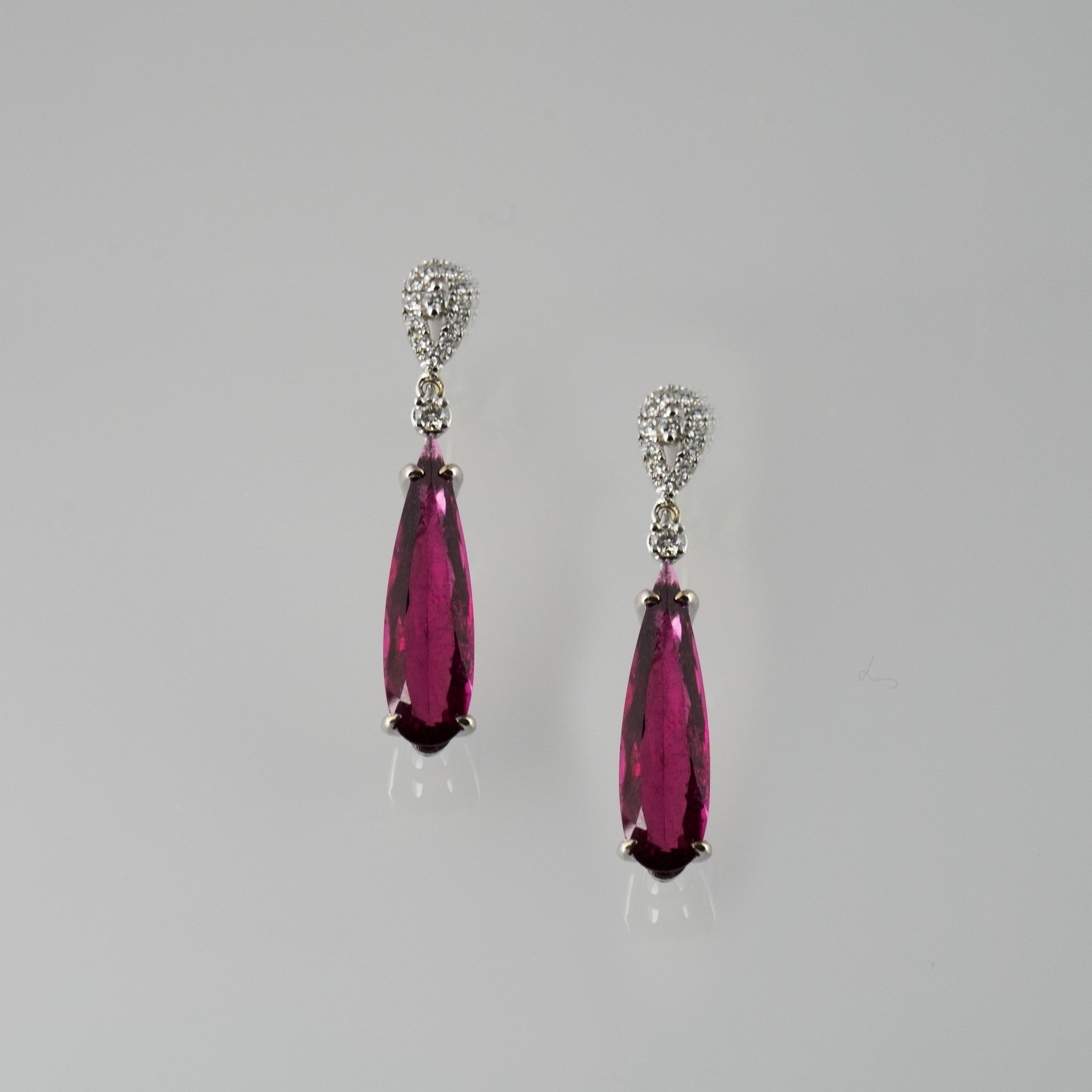 Pear Shape Rubellite and Diamond Drop Earrings