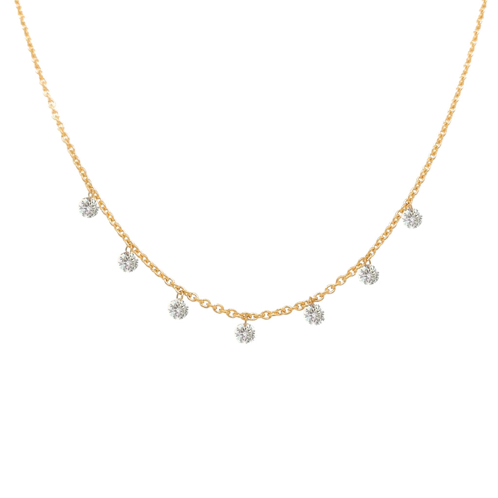 Floating Seven Diamonds Necklace in Yellow Gold